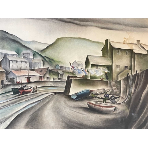 1119 - Frederick ROBERTS JOHNSON (1900-1986) Four Works Two styalized views of Polperro, each pastel on pap... 