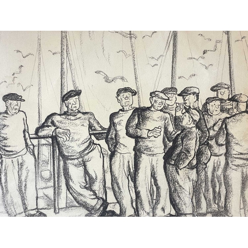 1122 - Frederick ROBERTS JOHNSON (1900-1986) Gents on the Quay Charcoal on paper, 51cm x 60cm; together wit... 