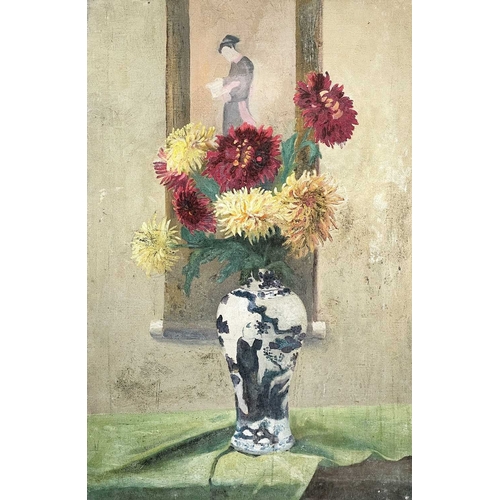 1151 - Frederick ROBERTS JOHNSON (1900-1986) Chrysanthemums within a 19th Century Asian blue and white vase... 