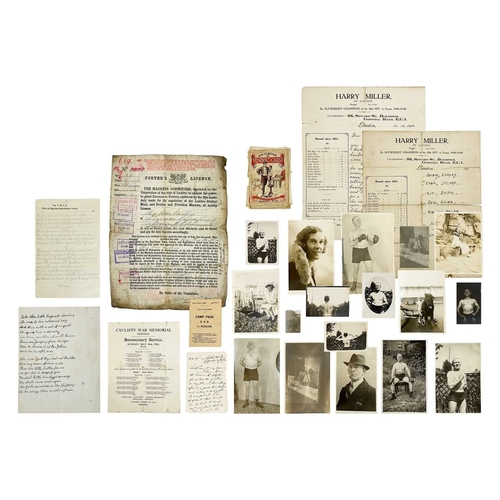 116 - (Boxing) Miller boxing family ephemera Residual boxing, employment and war service memorabilia of th... 