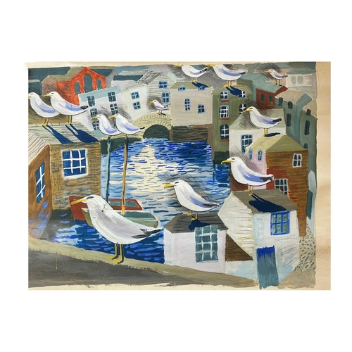 1196 - Frederick ROBERTS JOHNSON (1900-1986) The Seagulls of Polperro Oil on paper, 56cm x 72cm; together w... 