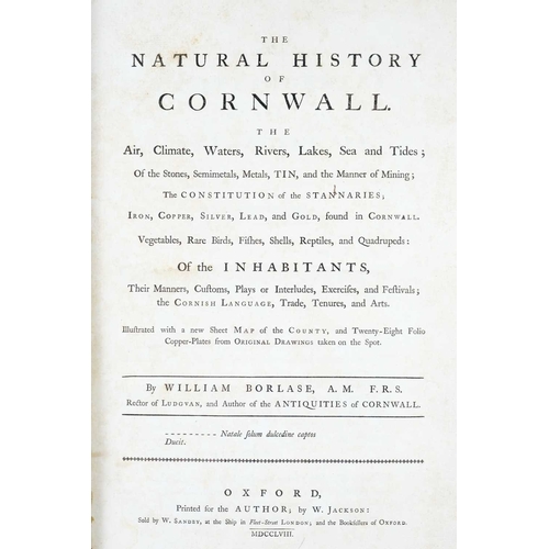 245 - William Borlase The Natural History of Cornwall First edition, contemporary full calf, morocco label... 