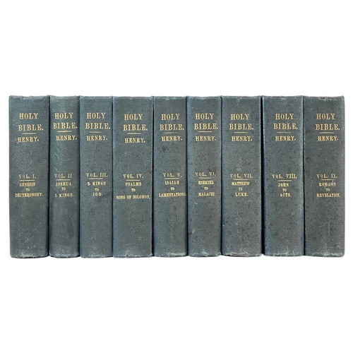 252 - (The Bible) Matthew Henry An Exposition of the Old and New Testament Nine volume, uniform grained cl... 