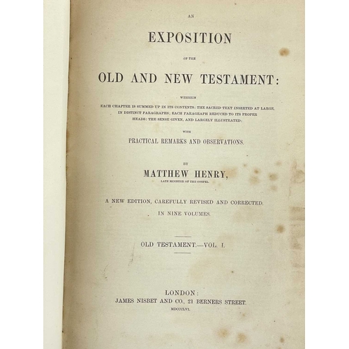 252 - (The Bible) Matthew Henry An Exposition of the Old and New Testament Nine volume, uniform grained cl... 