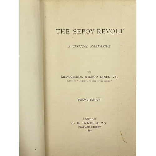 258 - Two works Lt-Gen McLeod Innes VC. 'The Sepoy Revolt’,' second edition, original red cloth with some ... 