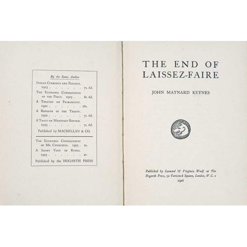 351 - John Maynard Keynes The End of Laissez-Faire First edition, original cloth backed boards sun bleache... 