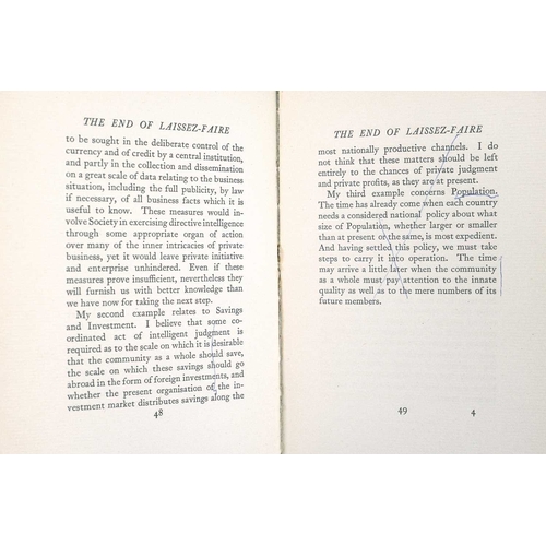 351 - John Maynard Keynes The End of Laissez-Faire First edition, original cloth backed boards sun bleache... 