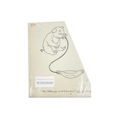 430 - Lawson Wood Archive of original artwork 'Pig in Wheelbarrow,' c.1934, mounted, 21cm x 33.5cm; 'Leg O... 