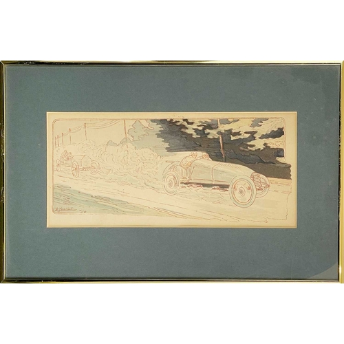 442 - Ernest Montaut Les Dix Ans de Courses 1895 – 1905 Five motor racing colour lithographs, frames measu... 