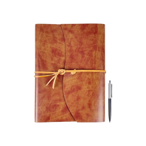 450 - A modern Italian notebook Small folio, full leather journal with envelope-style binding and strap, i... 