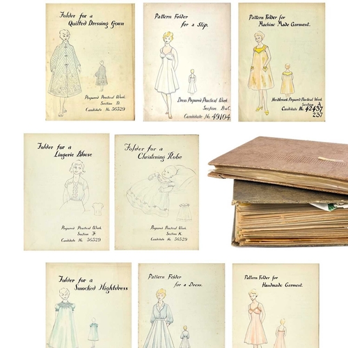 467 - Mrs E. E. Munro Advanced Needlework Course Eight card folios, hand drawn coloured garments to front ... 