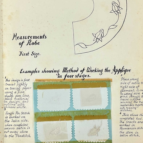 467 - Mrs E. E. Munro Advanced Needlework Course Eight card folios, hand drawn coloured garments to front ... 