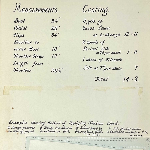 467 - Mrs E. E. Munro Advanced Needlework Course Eight card folios, hand drawn coloured garments to front ... 