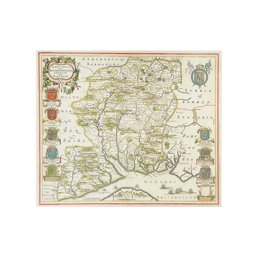 472 - Johannes Blaeu (1596 - 1673) Hampshire An engraved map, coloured and with gilt outlining and detail,... 