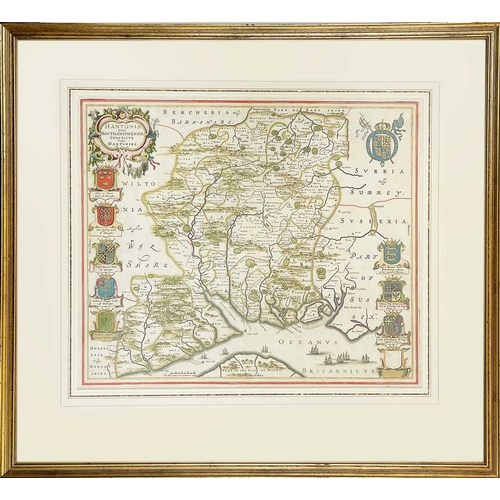 472 - Johannes Blaeu (1596 - 1673) Hampshire An engraved map, coloured and with gilt outlining and detail,... 