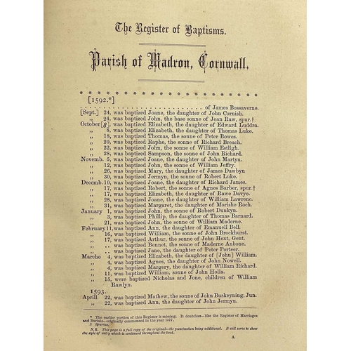 478 - (Cornwall) Seven good works George Bown Millett. 'The First Book of the Parish Registers of Madron..... 