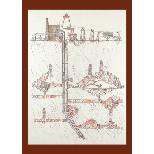 511 - Clive CARTER (1941-2006) Workings of a Cornish Mine Pumping House Pen and watercolour, signed and da... 