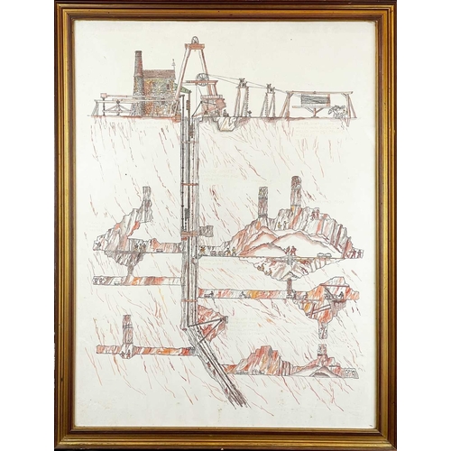 511 - Clive CARTER (1941-2006) Workings of a Cornish Mine Pumping House Pen and watercolour, signed and da... 