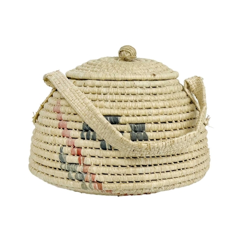 88 - (Gilbert and Ellice Islands) Kiribati and Tuvalu A hand woven basket, headrest and wall hanging Made... 