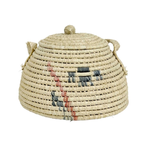 88 - (Gilbert and Ellice Islands) Kiribati and Tuvalu A hand woven basket, headrest and wall hanging Made... 