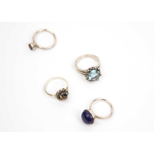 285 - A selection of silver rings. Including Blue John Cabochon with marcasites cluster ring, size N1/2, a... 