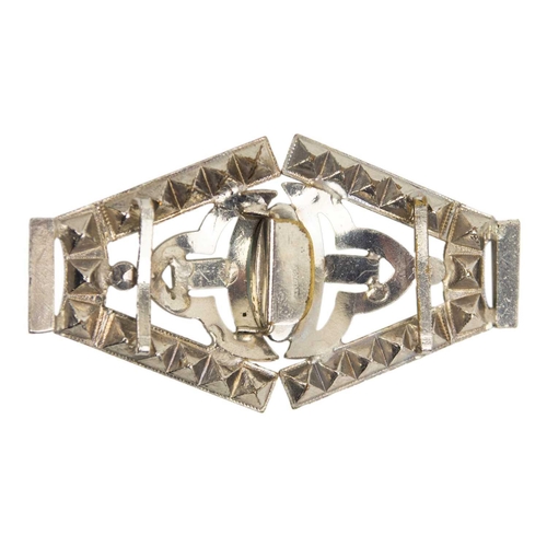 292 - A Czechoslovakian Art Deco paste set buckle. In two parts, stamped CZECHOSL., 44 x 80mm.