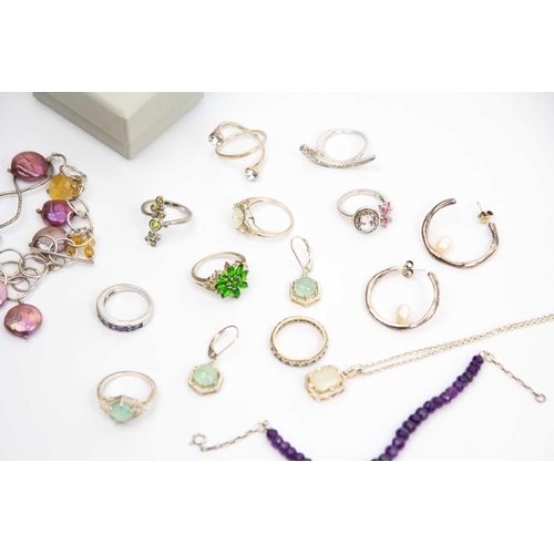 298 - A selection of contemporary silver jewels. Including a freshwater pearl and citrine bead silver adju... 