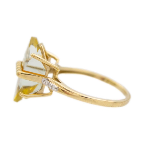 115 - A 9k gold 'Cosmic Obelisk' prasiolite, fire opal, and diamond ring, by Glenn Lehrer. The head size i... 