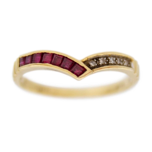 148 - A set of three diamond, emerald, ruby, and sapphire set wishbone rings, 18k set. Each with calibre c... 