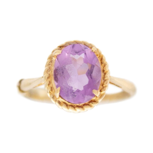 61 - A selection of two 9k gold rings. Including an amethyst solitaire ring, head size 12mm x 10mm, Birmi... 