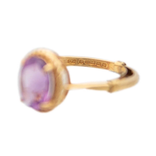 61 - A selection of two 9k gold rings. Including an amethyst solitaire ring, head size 12mm x 10mm, Birmi... 