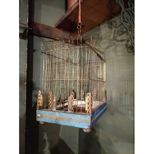 158 - ± Clemence's Ironmongers Brass Birdcage An attractive brass and metal hanging bird cage with painted... 