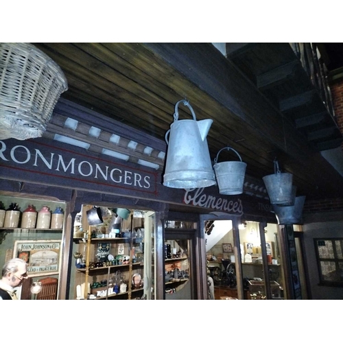 159 - ± Clemence's Ironmongers Galvanised pails etc A group of five galvanised pails and a basket #all han... 