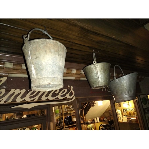 159 - ± Clemence's Ironmongers Galvanised pails etc A group of five galvanised pails and a basket #all han... 