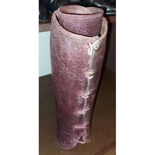 170 - ± Public Benefit Boot Company Boots Three pairsTogether with a pair of leather gaiters. Largest boot... 