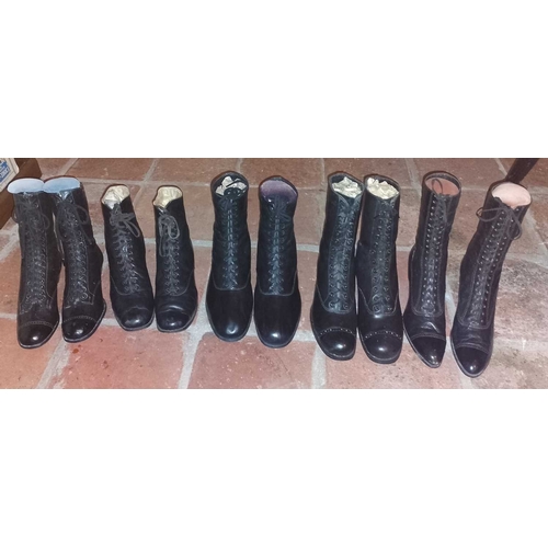 181 - ± Public Benefit Boot Company Boots Five pairs of Victorian and Edwardian black leather boots Approx... 