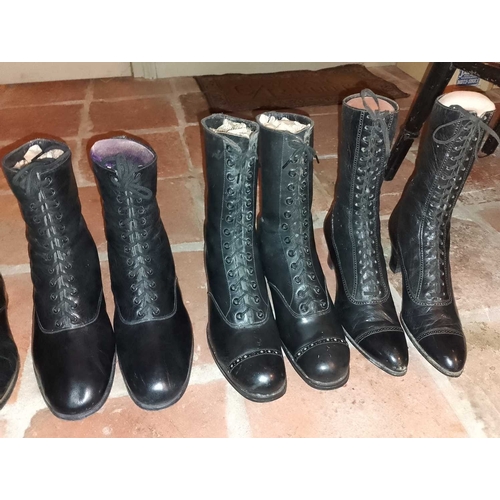 181 - ± Public Benefit Boot Company Boots Five pairs of Victorian and Edwardian black leather boots Approx... 