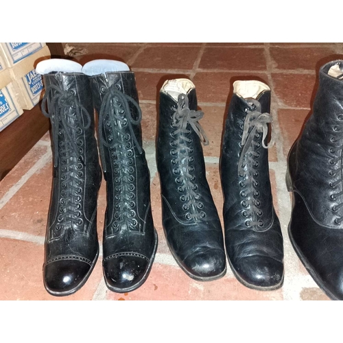 181 - ± Public Benefit Boot Company Boots Five pairs of Victorian and Edwardian black leather boots Approx... 