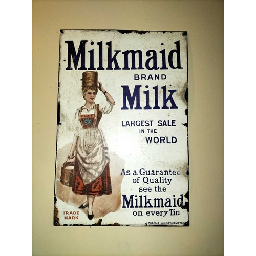 193 - ± Public Benefit Boot Company Milkmaid Brand Milk enamel advertising sign A