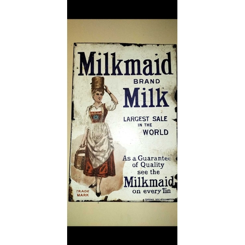 193 - ± Public Benefit Boot Company Milkmaid Brand Milk enamel advertising sign A