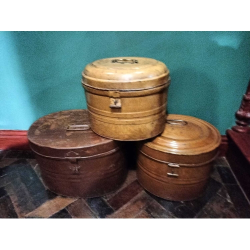 238 - ± Lewis & Bull Military Tailors Militaria A group of six painted and metal hat boxes largest 27cm hi... 