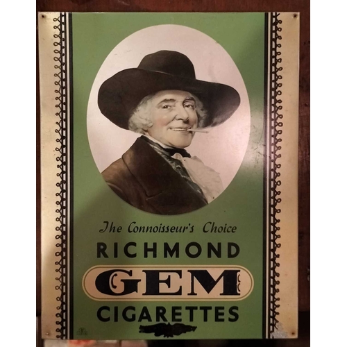 258 - ± M King Tobacconist Richmond Gem Printed Tin Advertising Sign A Richmond Gem Printed Tin Advertisin... 