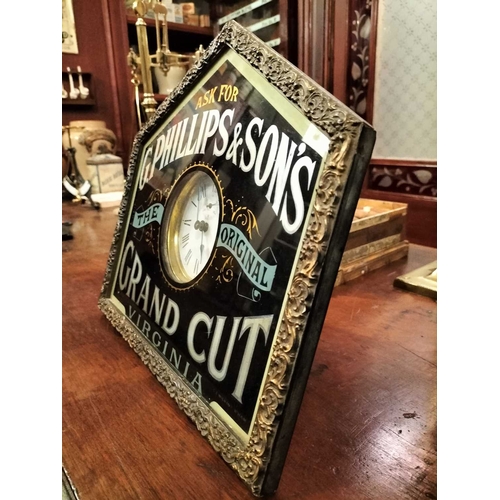 268 - ± M King Tobacconist G Phillips easel advertising clock A Verre Eglomise type easel advertising cloc... 