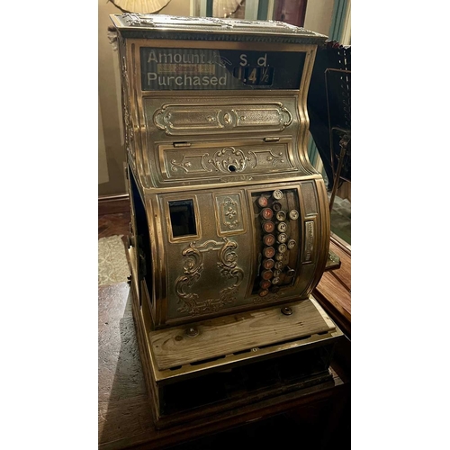 290 - ± Corsetiere Miss Penrose Cash Register An ornate brass National Cash Register WxH 33x57cm