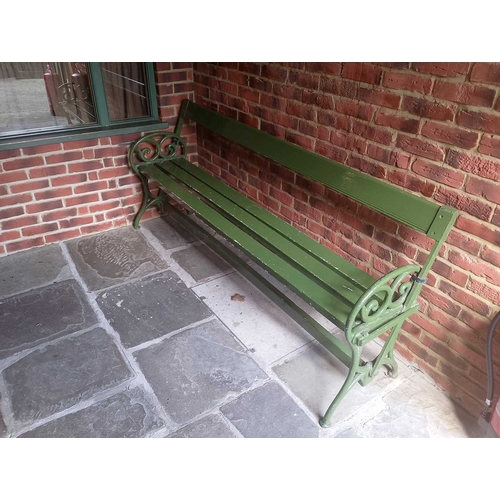 303A - ± Flambards Fire Station Iron and wood bench An cast iron and wood painted garden bench W86cm - This... 