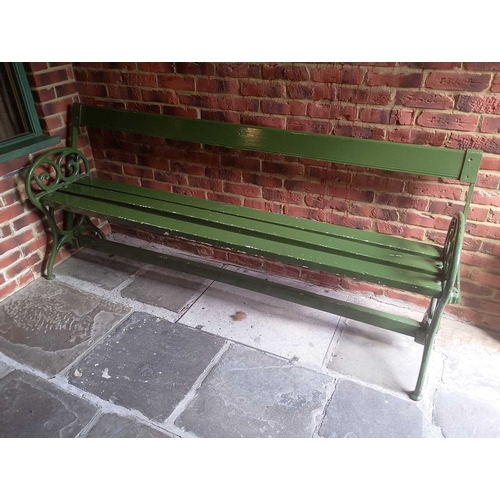 303A - ± Flambards Fire Station Iron and wood bench An cast iron and wood painted garden bench W86cm - This... 