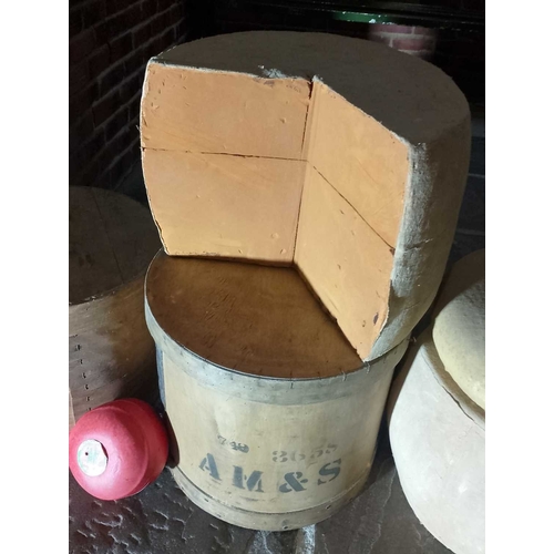 331 - ± Birch, Birch & Co Grocers Cheese and pies Two bentwood cheese boxes one other box, prop cheeses an... 