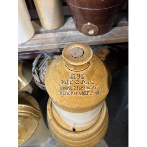 346 - ± Birch, Birch & Co Grocers Stoneware including a pair of lidded jars H 22cm, two 19th-century brown... 