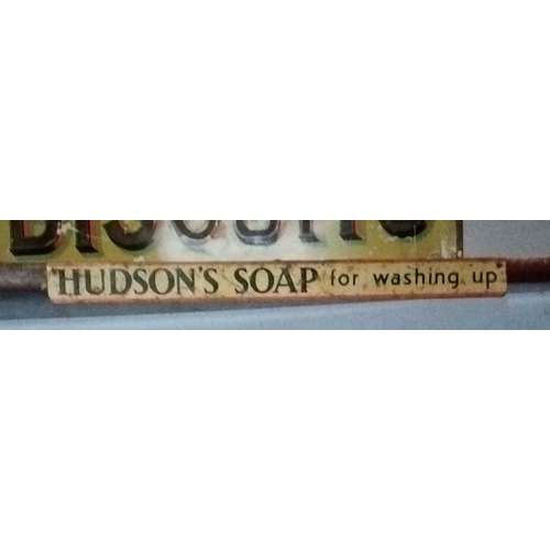 352 - ± Birch, Birch & Co Grocers Two enamel shelf strip advertising signs Hudson's Soap for cleaning floo... 