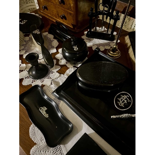 56 - ± Mr Burns' House Bedroom Dressing table ebony etc. Some is silver mounted, a Sterling silver posy h... 